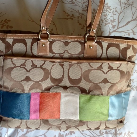 Coach Signature Khaki Multicolor Stripe Diaper/Travel Bag - Picture 1 of 4